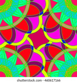 Geometric multicolor fractal mandala seamless pattern for background or design work