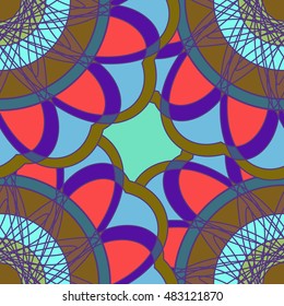 Geometric multicolor fractal mandala seamless pattern for background or design work