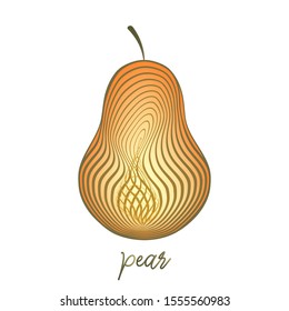Geometric multicolor illustration with pear on white background. Autumn and summer colorful cute fruit. Food concept. Vector print for invitation, poster, card.