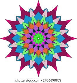 Geometric Multicolor Mandala With Vibrant Abstract Floral Pattern