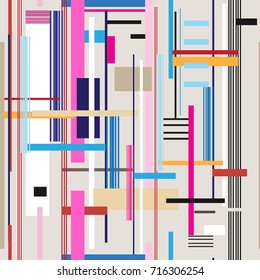 Geometric multicolored pattern from different stripes and rectangles