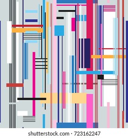 Geometric multicolored pattern from different stripes and rectangles