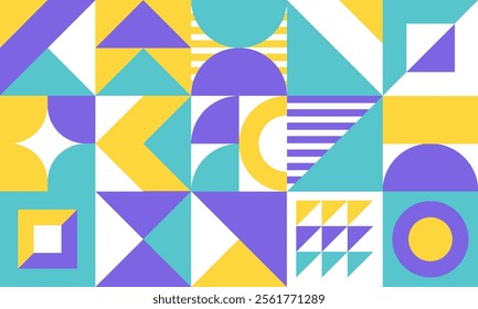 Geometric mural abstract pattern in colorful trendy style. Mosaic shapes for wall decoration, wallpaper, banners, posters and prints. Vector illustration