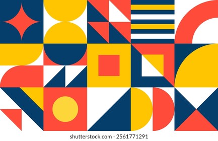 Geometric mural abstract pattern in colorful trendy style. Mosaic shapes for wall decoration, wallpaper, banners, posters and prints. Vector illustration