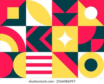 Geometric mural abstract pattern in colorful trendy style. Mosaic shapes for wall decoration, wallpaper, banners, posters and prints. Vector illustration