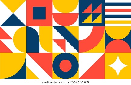 Geometric mural abstract pattern in colorful trendy style. Mosaic shapes for wall decoration, wallpaper, banners, posters and prints. Vector illustration