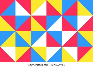 Geometric mural background. Modern artwork made with colorful triangular shapes in Bauhaus style, diamond shape illusion. Delicate design for poster, print, banner. Vector pattern illustration EPS 10.