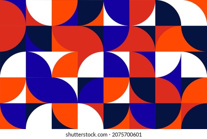 Geometric mural background. Modern artwork of abstract composition made with circular shapes in Bauhaus style. Delicate and colorful design for poster, print. Vector pattern illustration EPS 10.  