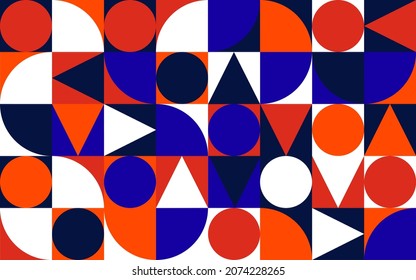 Geometric mural background. Modern composition made with geometrical shapes in Bauhaus style, mix of squares, triangles and circles. Abstract and delicate vector pattern illustration EPS 10.