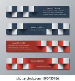 Geometric narrow horizontal banners with the 3D effect for business website. Four template for the header of the site or the advertisement banner