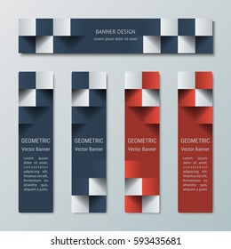 Geometric narrow horizontal and vertical banners with the 3D effect for a business website. Five template for the header of the site and ad banners