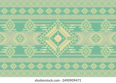 Geometric Native American Tribal Green Pattern 