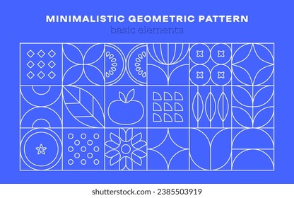 Geometric natural eco pattern. Minimal flower fruit plant simple shapes, abstract line agriculture concept. Vector modern banner