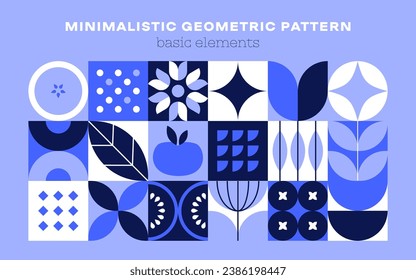 Geometric natural eco pattern. Minimal flower fruit plant simple shapes, abstract banner agriculture concept. Vector modern illustration