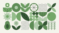 Geometric Natural Pattern. Abstract Fruit Leaf Plant Simple Shape, Minimal Floral Eco Agriculture Concept. Vector Banner
