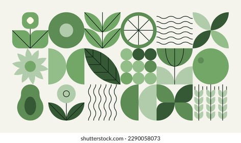 Geometric natural pattern. Abstract fruit leaf plant simple shape, minimal floral eco agriculture concept. Vector banner svg