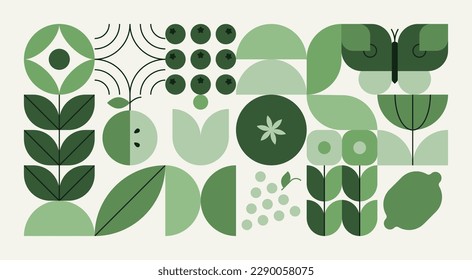 Geometric natural pattern. Abstract fruit plant leaf simple shape, minimal floral eco agriculture concept. Vector banner