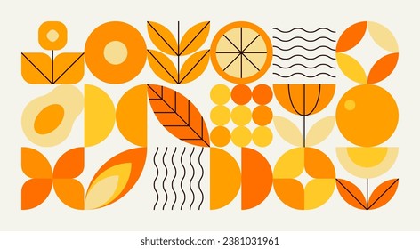 Geometric natural pattern. Abstract fruit leaf plant simple shape, minimal floral eco agriculture layout. Vector banner