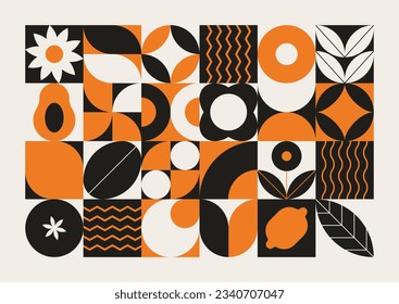 Geometric natural pattern. Abstract mosaic leaf fruit plant simple shapes, minimal floral eco layout design. Vector banner