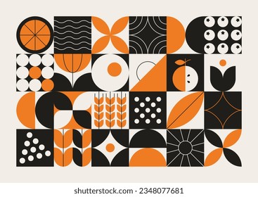Geometric natural pattern. Abstract mosaic fruit leaf plant simple shapes, minimal floral eco layout design. Vector banner