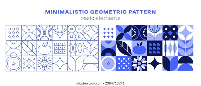 Geometric natural pattern. Minimal line flower fruit plant simple shapes, abstract eco agriculture concept. Vector modern banner