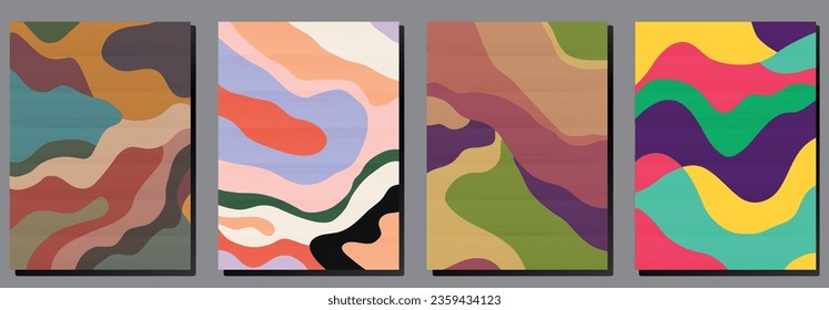 patrón de arte de línea de naturaleza geométrica, fondo de afiches de portada comercial, paleta colorida, estilo dibujado a mano  
