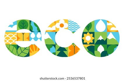 Geometric Nature Logo and Lettering, Bauhaus Style for Eco Brands