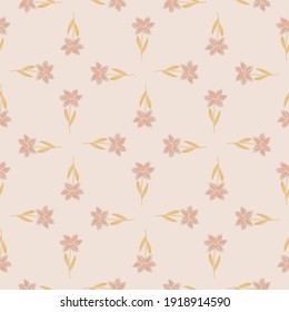Geometric nature seamless pattern in pale tones with abstract flowers ornament. Light pink palette artwork. Flat vector print for textile, fabric, giftwrap, wallpapers. Endless illustration.