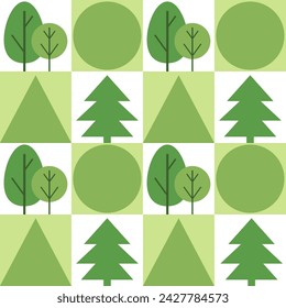 Geometric nature seamless pattern. Trees in flat minimalist style. Vector illustration