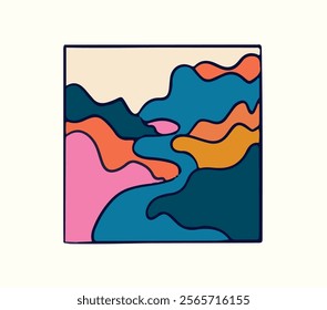 Geometric Nature-Inspired Abstract Scene Bold and Vibrant Mountain Range Design