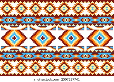 Geometric Navajo ethnic pattern. Navajo Abstract ethnic geometric pattern design for fabric, carpet, tile, clothing, embroidery, wallpaper, and background.
