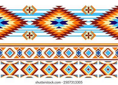 Geometric Navajo ethnic pattern. Navajo Abstract ethnic geometric pattern design for fabric, carpet, tile, clothing, embroidery, wallpaper, and background.