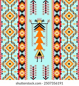 Geometric Navajo ethnic pattern. Navajo Abstract ethnic geometric pattern design for fabric, carpet, tile, clothing, embroidery, wallpaper, and background.