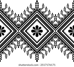 Geometric Navajo ethnic pattern. Navajo Abstract ethnic geometric pattern design for fabric, carpet, tile, clothing, embroidery, wallpaper, and background. Vector art design. Black and white