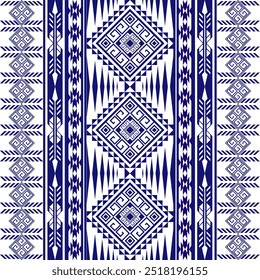 Geometric Navajo ethnic pattern. Navajo Abstract ethnic geometric pattern design for fabric, carpet, tile, clothing, embroidery, wallpaper, and background. Vector art design.Blue color,seamless patten