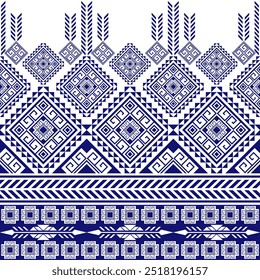 Geometrisches Navajo-ethnisches Muster. Navajo Abstraktes geometrisches Muster Design für Stoff, Teppich, Fliesen, Kleidung, Stickerei, Tapete und Hintergrund. Vektorgrafik-Design.Blaue Farbe, nahtloses Muster