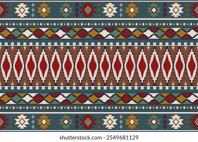 Tecelagem étnica colorida dos nativos americanos navajos geométricos, padrão indígena étnico do sudoeste. Padrão tribal indígena navajo geométrico. Design para roupas, tecido, tapete, tapete, tecido e decoração.