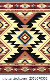 Geometric Navajo seamless pattern.  Traditional South Western design. Warming Color tone. Vector seamless pattern for woven carpet, background, wallpaper, embroidery.