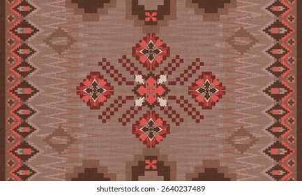 Geometric Navajo tribal vector seamless pattern. Native American ornament. Ethnic South Western decor style. Boho Vector seamless pattern. Mexican blanket, rug. Woven carpet illustration.