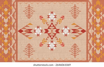 Vetor tribal navajo geométrico padrão sem emenda. Ornamento nativo americano. Estilo de decoração étnica do sudoeste. Boho Vetor padrão sem emenda. Cobertor mexicano, tapete. Ilustração de tapete tecido.