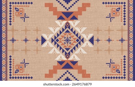 Vetor tribal navajo geométrico padrão sem emenda. Ornamento nativo americano. Ornamento geométrico do Boho do Sul étnico. cobertor, tapete. Tapete tecido