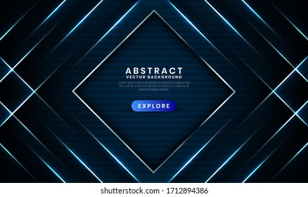 Fondo abstracto geométrico azul marino con líneas metálicas. Superposición de la capa sobre el espacio oscuro con una decoración de efecto claro. Elementos modernos de plantilla de diseño gráfico para carteles, volantes, folletos o banners