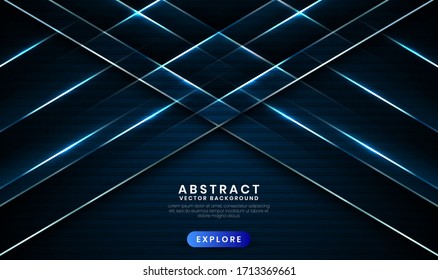 Geometrisches marineblau abstrakter Hintergrund mit metallischen Linien. Deckschicht auf dunklem Raum mit heller Dekoration. Moderne Design-Vorlagen für Plakate, Flyer, Broschüren oder Banner