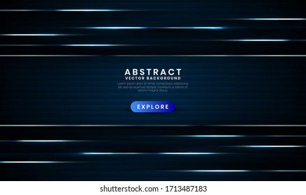 Geometric navy blue abstract background with metallic lines. Overlap layer on dark space with light effect decoration. Modern graphic design template elements for poster, flyer, brochure, or banner