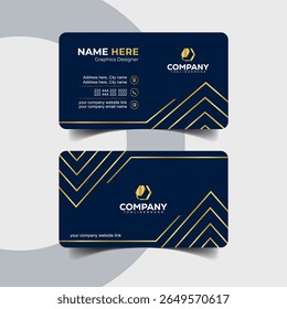 Geometric Navy Blue and Gold Business Card with Luxury Line Patterns