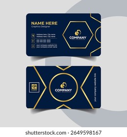 Geometric Navy and Gold Business Card with Bold Abstract Shapes
