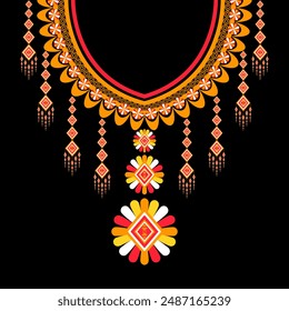 Geometric Necklace Ethnic traditional embroidery pattern. Floral oriental design for Women's clothing, fashion, woven, background, wrapping wallpaper. Vector illustration