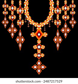 Geometric Necklace Ethnic traditional embroidery pattern. Floral oriental design for Women's clothing, fashion, woven, background, wrapping wallpaper. Vector illustration