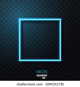 Geometric neon banner. Neon light frame on transparency. vector illustration.
