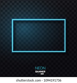 Geometric neon banner. Neon light frame on transparency. vector illustration.